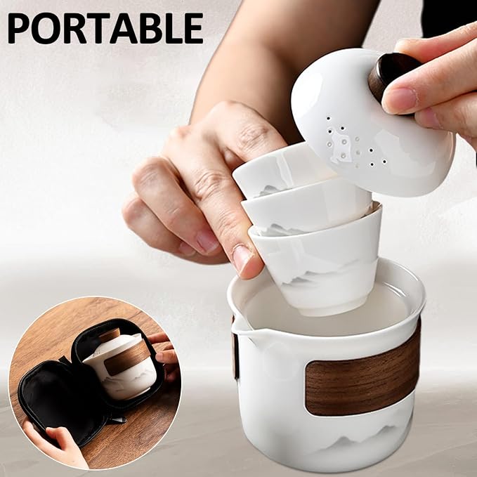 Porcelain Chinese Gongfu Tea Set,Portable Ceramic Teapot Set,Portable All in One Mini Travel Bag for Travel,Home,Gifting,Outdoor Camping Picnic and Office Business Hotel Tea lover