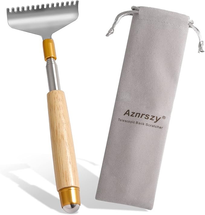 Oversize Back Scratcher Extendable, Backscratchers for Men Women with Wooden Handle/Steel Massage Roller/Wider Claw, Sturdy Manual Body Scratcher Massager