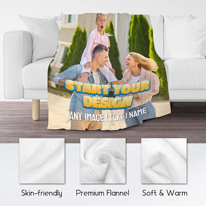 Personalized Blanket with Picture Name - Custom Photos Blankets Gift - 4 Sizes Soft Throws for Boys Teens Adults