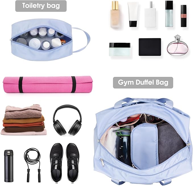 Ceneda 20" Gym Bag for Women with Wet Pocket & Shoe Compartment, Lightweight Duffel Waterproof Carry On Duffle for Travel, Yoga, Overnight (Light Blue)