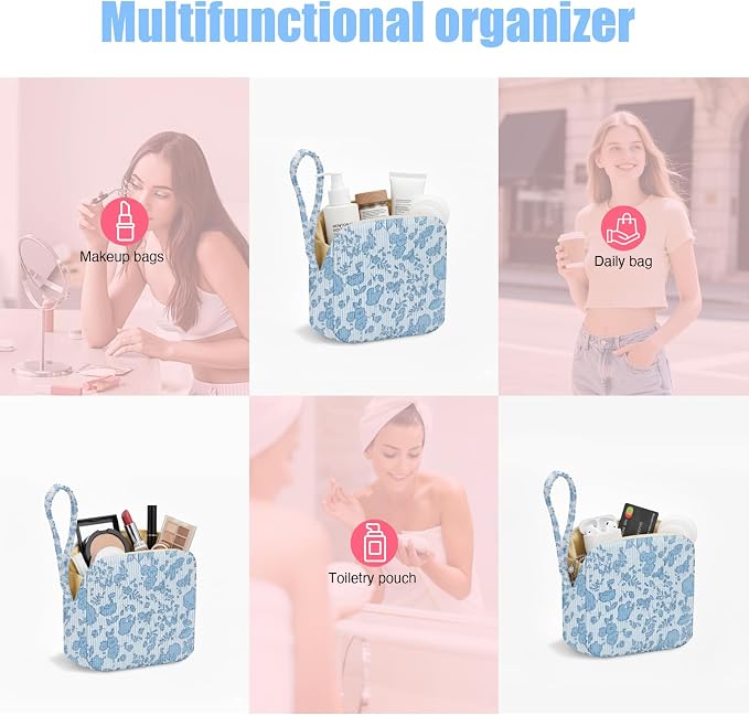 Small Makeup Bag | Discreet Period Bag Pad Pouch for Purse| Sanitary Napkin Storage & Tampon Holder for Travel (Flower blue)