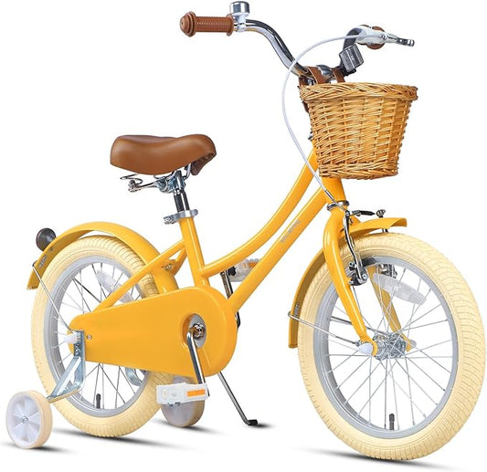 Glerc Little Molly 12-20 Inch Kids Retro Cruiser Bike for 2-13 Year Old with Wicker Basket & Training Wheels/Kickstand, Multiple Colors