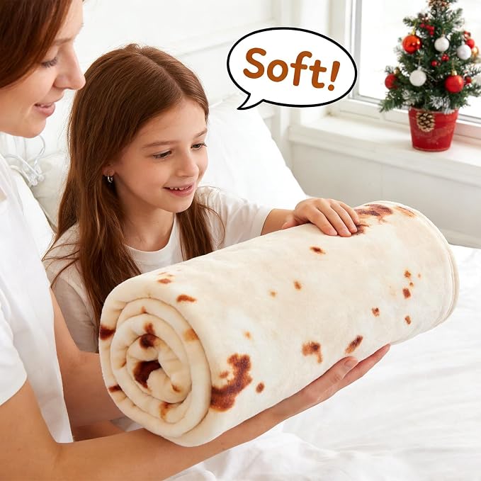 SeaRoomy Burrito Tortilla Blanket, Funny Food Throw Blanket, Round 47inches | White Elephant Gifts, Gag Gifts For Teen Boys & Girls, Novelty Christmas Birthday Presents, Double Sided, Soft Flannel