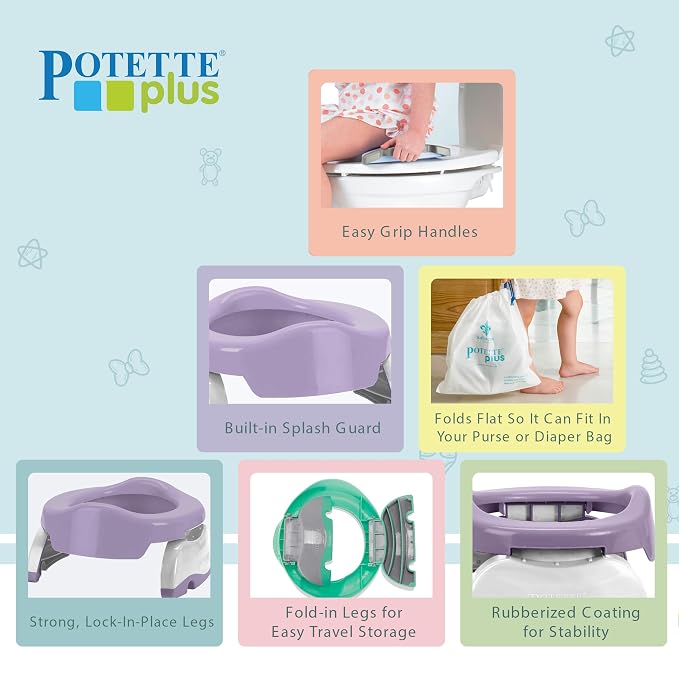 Kalencom Potette Plus 2-in-1 Travel Potty and Trainer Seat - Dual-Purpose Potty Training Toilet Seat - Portable Potty for Toddler Travel - With Durable, Lock-In Legs and Splash Guard - Plum