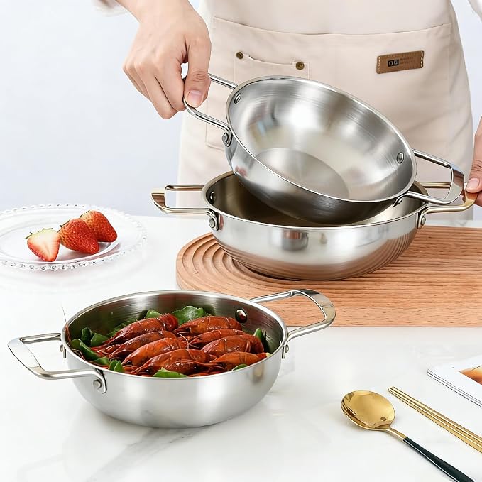 Korean Ramen Pot, Stainless Steel Stockpot, 1.43QT Korean Ramen Noodle Pot | Stainless Steel Stockpot with Handles, Dual Loop Handle Frying Pans for Delicious Soups Stews (Silver)