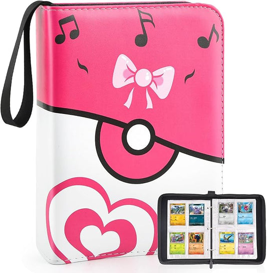 4 Pockets Trading Card Binder, 400 Card Holders with 50 Removable Sleeves, Portable Card Binder Album with zipper, Card holder Book for Game, Sport Collection (Pink)
