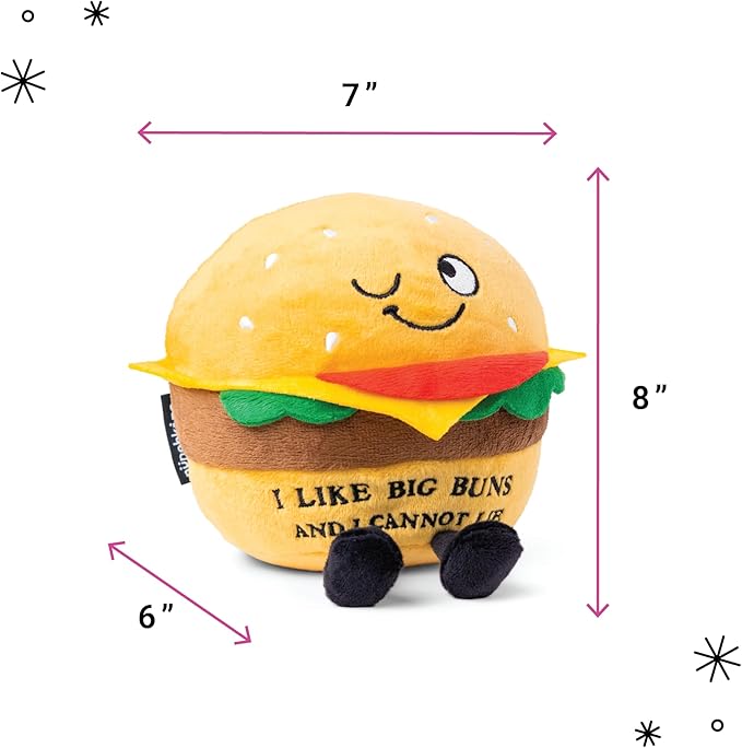 Hamburger Plushie - I Like Big Buns and I Cannot Lie Funny Hamburger Plush, Gift for Grillers, Food Plush Toy for Gifting