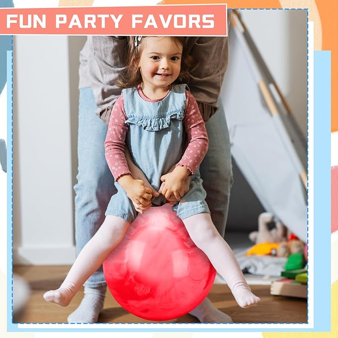 Poen 3 Pcs 18 Inch Hopper Inflatable Bouncy Ball with Handle Hippity Hop PVC Jumping Hopping Ball with 1 Air Pump for Kids Toddler Boys Girls Gifts Games(Red Blue Purple)