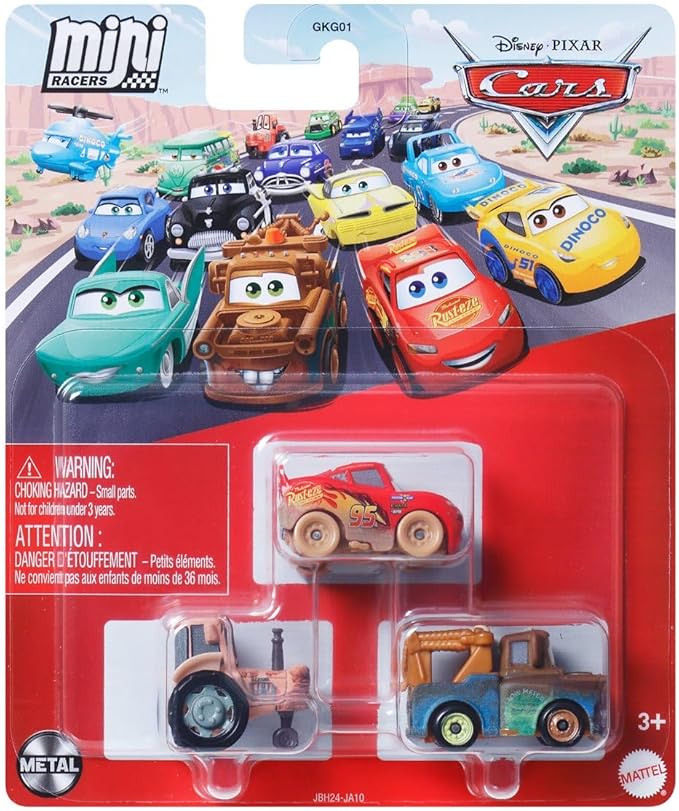 Mattel Disney Pixar Cars Mini Racers Goin' Tractor Trippin' 3-Pack, Includes Tractor, Muddy Lightning McQueen and Mater Diecast Cars