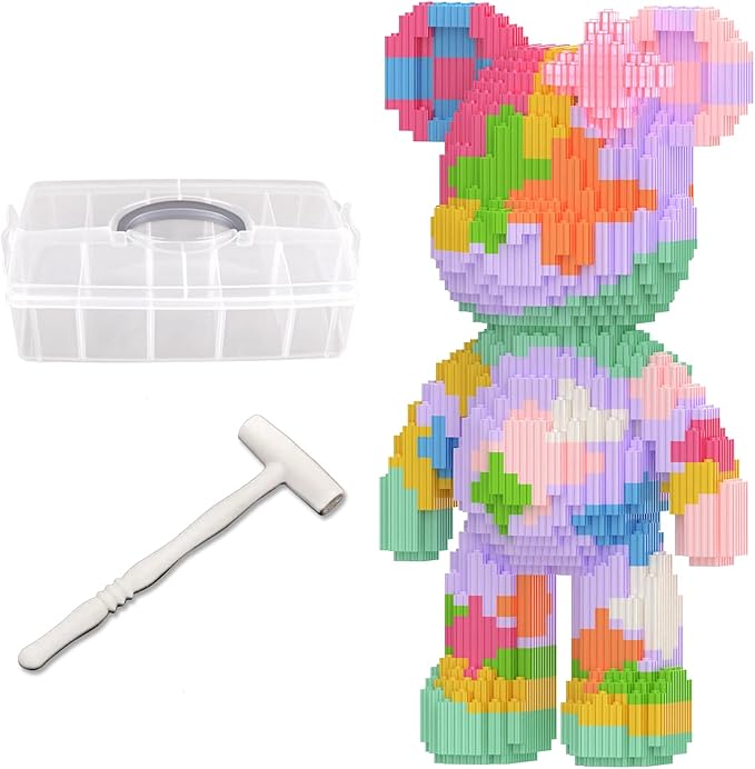 Bear Building Blocks with Organizer Bins (3000PCS), Fluorescent Bricks & Stroage Drawer, Gift for Adults & Kids, Ideal for Home & Office Decor, QR Code User Manual, 8880