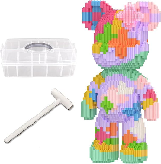 Bear Building Blocks with Organizer Bins (3000PCS), Fluorescent Bricks & Stroage Drawer, Gift for Adults & Kids, Ideal for Home & Office Decor, QR Code User Manual, 8880