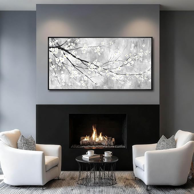 Black Framed Botanical Canvas Wall Art for Living Room 24x48 Inch