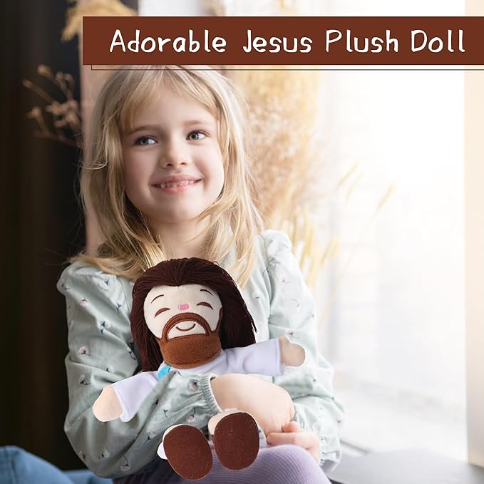 Jesus Plush Doll, Stuffed Jesus Plushie with Jesus Loves Me, Christian Easter Gifts for Kids - 10 Inch Religious Christian Toy Easter & Christening Birthday Gift for Boys and Girls
