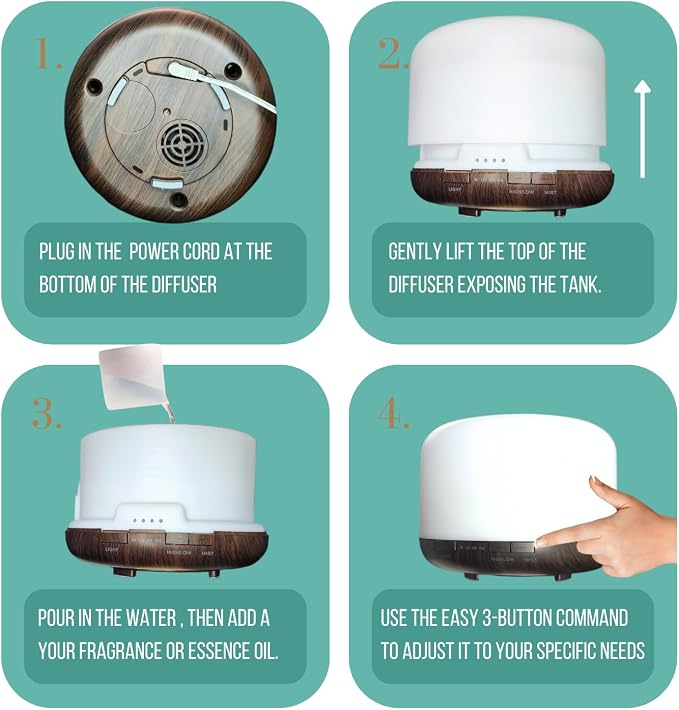 Mystic Romance Essential Oil Diffuser, 500ml Aromatherapy Humidifer and Nigth Ligth for Relaxing Atmosphere in Home Office Yoga and Spa, for Everyone, Auto-Off Safety Switch. Dark Wood