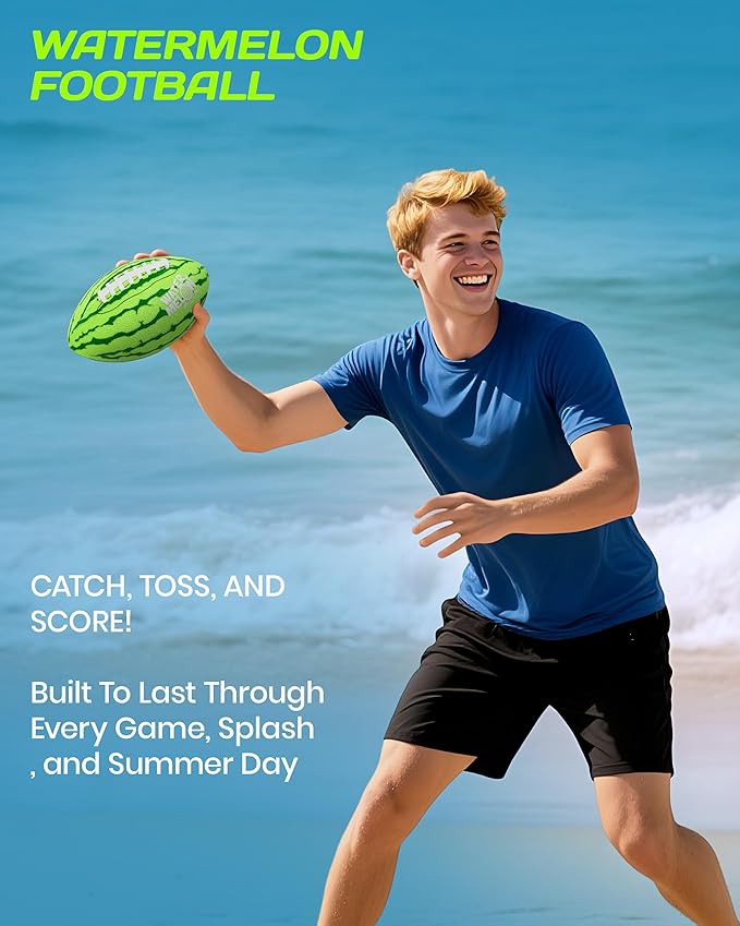 Watermelon Ball Pool Water Beach Football (9 Inch) - Durable Waterproof Football with Strong Grip for Kids, Teens, Adults and Family, Fun for Pool, Beach, Lake & Outdoor Play, Swimming Pool Toys Games