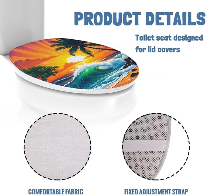 Hawaii Toilet Seat Covers with Elastic Bottom for Bathroom Hawaii Toilet Seat Cushion Cover Bathroom Dust Cover Universal for Most Toilet Bowl Lids,Easy to Clean