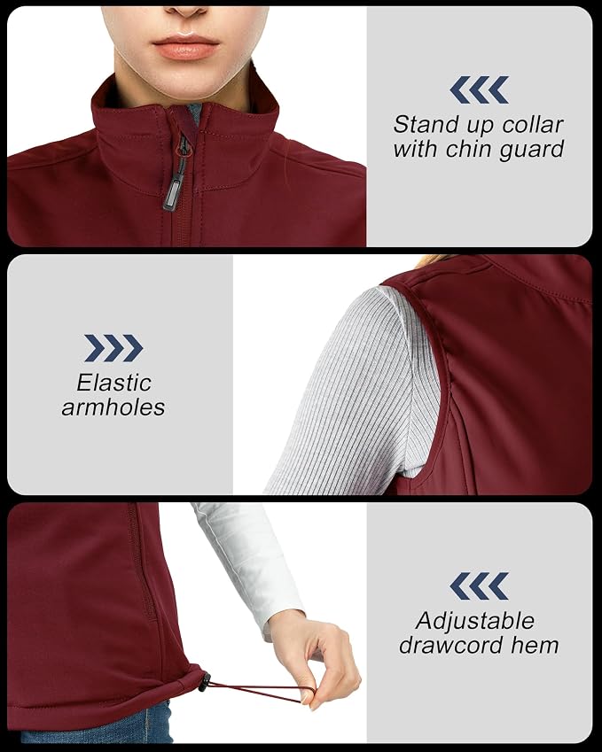 Outdoor Ventures Women's Lightweight Softshell Vest Windproof Fleece Lined Zip Up Sleeveless Jacket for Running Hiking Golf