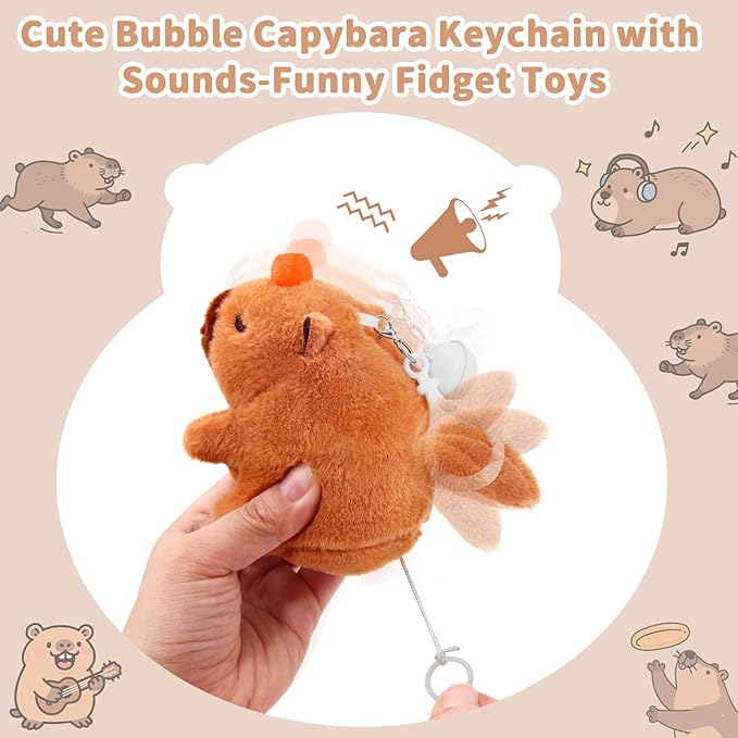 Cute Capybara Plush Toy with Shaking Tail Mini Capybara Keychain Stuff Animal Toys for Car, Desk, Back to School Gifts, Backpack Charm, Birthday Party Favor Fidget Toys for Kids Aduts (Style B)