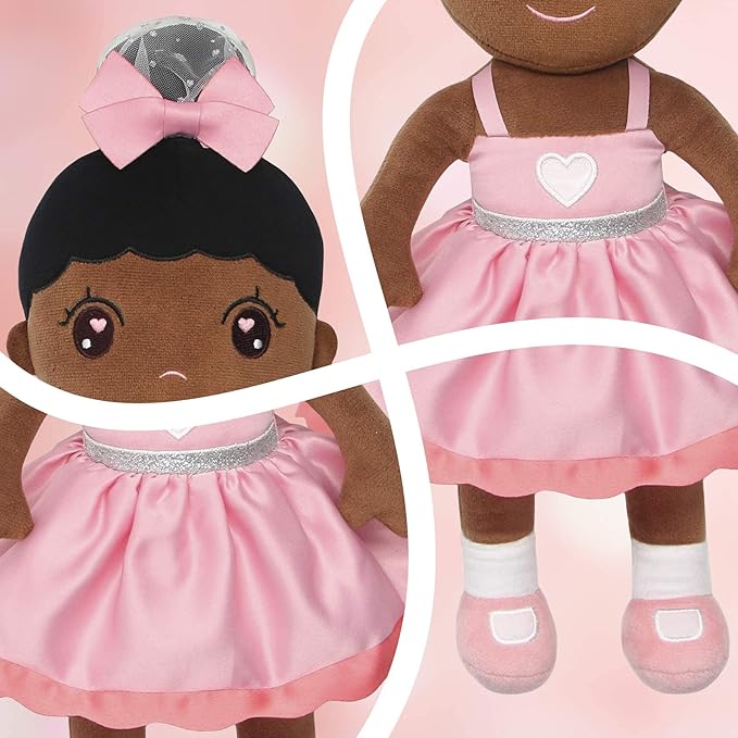 Maxshop Plush Dolls 17'' First Baby Doll for Kids Super Soft Plush Toy (Pink Dress Princess Black Doll)