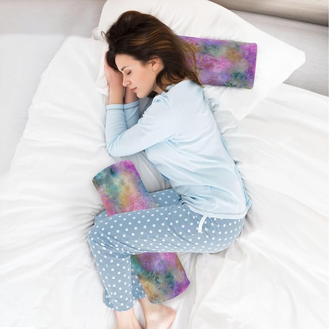 Colorful Floral Tie Dye Neck Roll Pillow Bolster Round Health Memory Foam Long Cervical Cylinder Pillows with Removable Washable Cover for Body Bed Legs Back Yoga