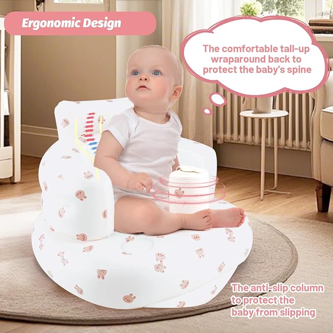 AirSwim Inflatable Baby Chair, Inflatable Baby Seat for Babies 3 Months and Up, Summer Blow Up Chair with Built in Air Pump, Bumbo Seat for Learning to Sit, Palying, Camping, Rabbit