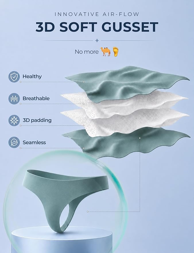 Seamless Thongs Invisible No Show Thong Panty Liners VPL Workout Underwear Cotton Thongs for Women G-Strings Tangas