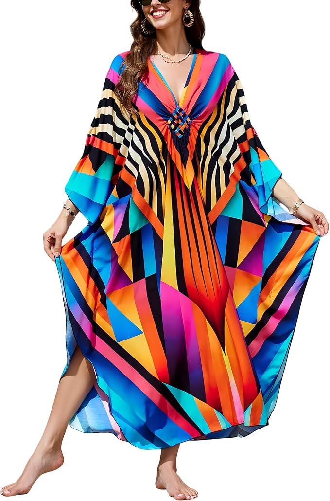 Mumu Dresses for Women Plus Size, Bohemian Kaftan Beach Cover Up Long Maxi Nightgown Soft Loungewear