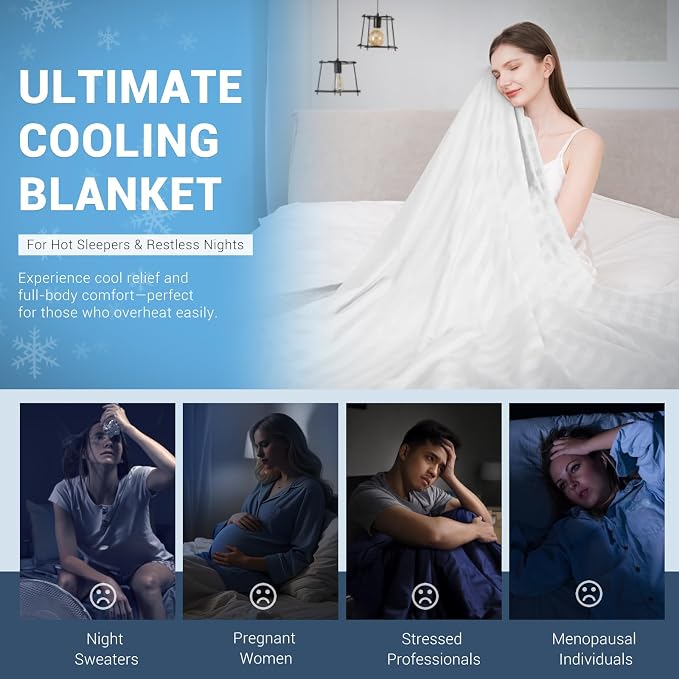Elegear Double-Sided Arc-Chill® 3.0 Cooling Blanket for Hot Sleepers, White | Q-Max>0.5 Cooling Fabric, Absorbs Heat to Keep Body Cool, Lightweight Summer Blankets for Night Sweats & Menopause, 79"x86"