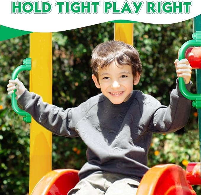 TOPNEW 4Pcs Kids Playground Safety Handles -Swing Set & Climbing Frame Hand Grips, Multi-Color Plastic Grab Bars for Outdoor Playhouse, Jungle Gym, Climbing Frame (Green)