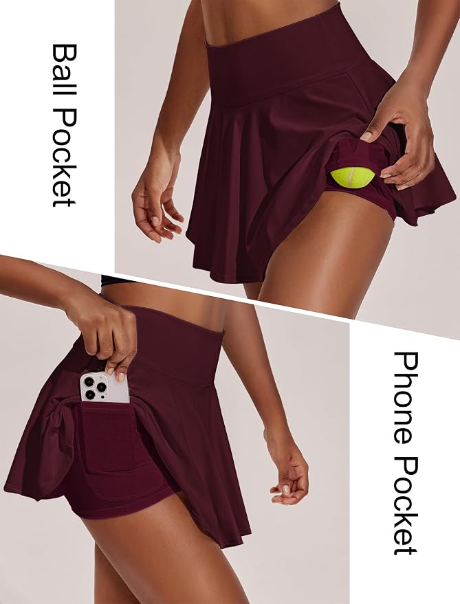 PINSPARK Womens Tennis Skirt 14" Pleated Athletic Golf Skorts with Pockets | High Waist, Tummy Control, Mini, Breathable, Lightweight, Soft, Built in Shorts, Pickleball, Casual
