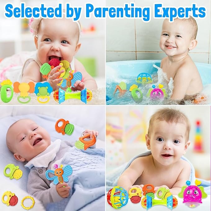 Baby Rattles 0-6 Months: Baby Toys 6-12 Months Infant Toys 0-3 Months Newborn Toys Teething Toys 3-6 Months - Baby Teether Wrist Socks Gifts Valentines Day Gifts for Kids