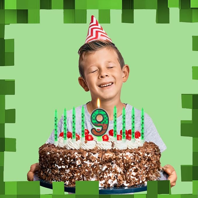 Pixels Themed 9th Birthday Candle, Pixels Cake Topper for Boys Girls, 9 Pcs Candle Set, Game Cartoon Theme Birthday Party Supplies (Number 9)