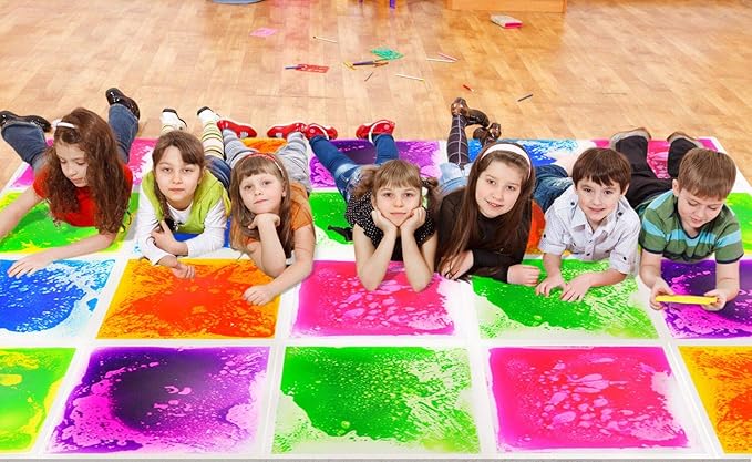 Art3d Liquid Sensory Floor Decorative Tiles,15.8"x15.8" Square, Colorful, 4 Tiles