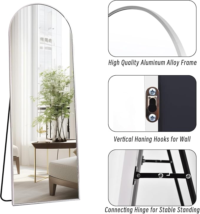 Dewfig Arched Full Length Mirror, 58"X18" Large Full Body Mirror, White | Aluminum Alloy Frame Floor Mirror, HD Shatterproof Tempered Glass, Lean/Stand/Wall for Living Room,Bedroom, Dressing Room