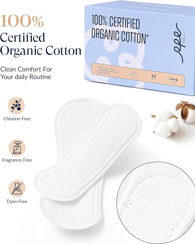 RPE Life 100% GOTS Organic Cotton Long Panty Liners for Women, 96 Count | Long breathable daily liners for women; ultra thin, unscented, chlorine-free, made for sensitive skin and everyday use.