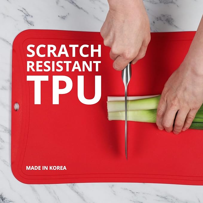 Blue Ginkgo TPU Cutting Board, Medium, Made in Korea, Red | Gentle on Knife Edges. Flexible and Durable.