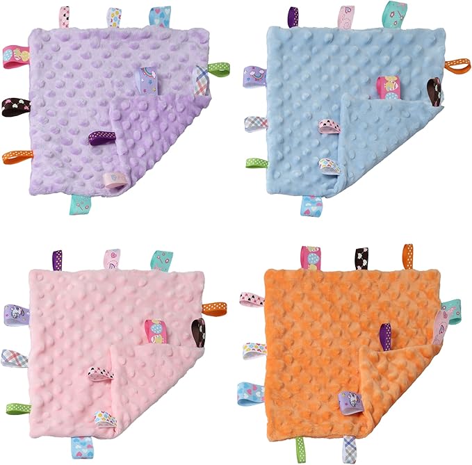 CREVENT Soft Plush Animal Face Security Blankets for Boys and Girls, Great Gifts for Birthday Baby Shower (Orange Fox Lovey +10"X10" Tag)