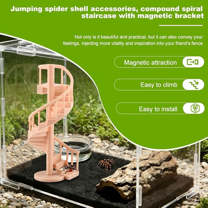 Mini Spiral Staircase Climber,Jumping Spiders Spinning Stairs,Spiderweb Spiral Stair,Climbing Set with Magnetic Mount for Jumping Spider Enclosure Accessory Decoration ﻿