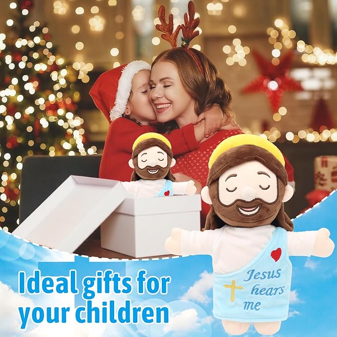 Jesus Plush 10", Jesus Plush Stuffed Doll with Halo,White-Skinned Closed-Eye Cute Jesus Plushie for Kids,Christian Stuff Religious Party Toys for Church Easter Christmas Baptisms Favors