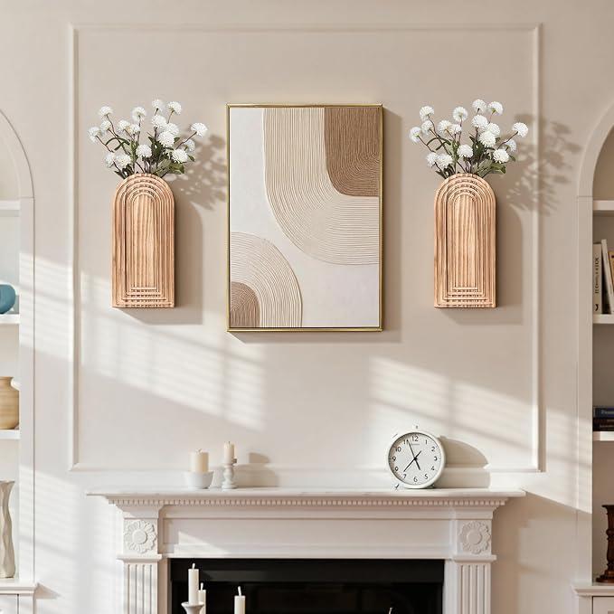 Wooden Wall Vase Set of 2, Wall Hanging Planter Modern Farmhouse Wall Decor for Boho Wall Decor for Indoor Entryway Hallway Bathroom Living Room Dining Room