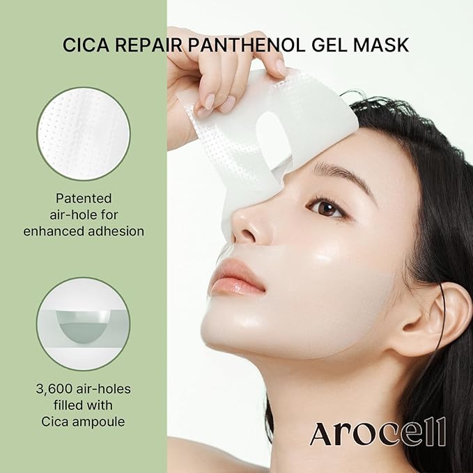 AROCELL Cica Hydrogel PDRN Mask 4 Facial Sheet with Panthenol & Centella Asiatica, Cooling Hydrogel Face Mask for Soothing Calming Hydrating Moisturizing Sensitive Skin Korean Skincare, 25gx4ea