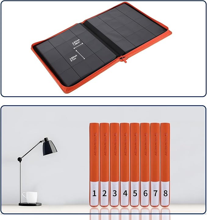 Snekdy premium 1024-pocket trading card binder, Card Albums 16 pockets, waterproof PU-leather Cover album with side loading, holds gaming, baseball (Orange)