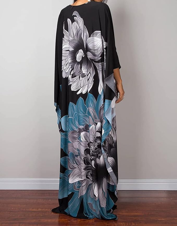 Venasha Womens Caftan Floral Print Kaftan Dress Short Sleeve Swimsuit Cover up Loungewear for Summer