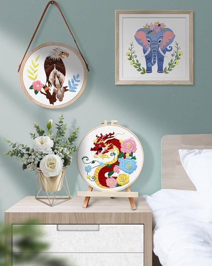 TINDTOP Embroidery Kit for Beginners Adult, Dragon Embroidery Kit for Beginners Include Embroidery Cloth Hoops Threads for Craft Lover Hand Stitch with Embroidery Skill Techniques | for Beginners Include Embroidery Cloth Hoops Threads for Craft Lover H...