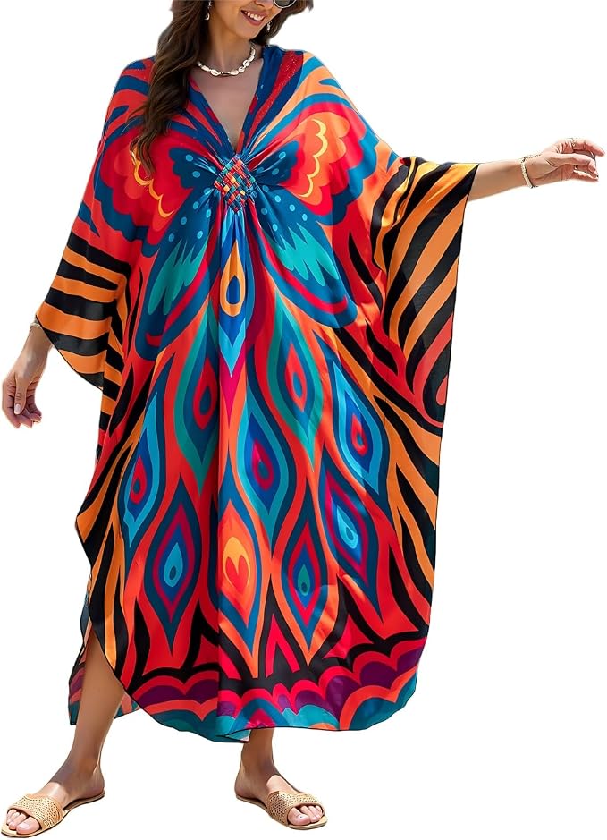 Mumu Dresses for Women Plus Size, Bohemian Kaftan Beach Cover Up Long Maxi Nightgown Soft Loungewear