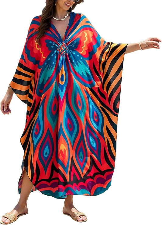 Mumu Dresses for Women Plus Size, Bohemian Kaftan Beach Cover Up Long Maxi Nightgown Soft Loungewear