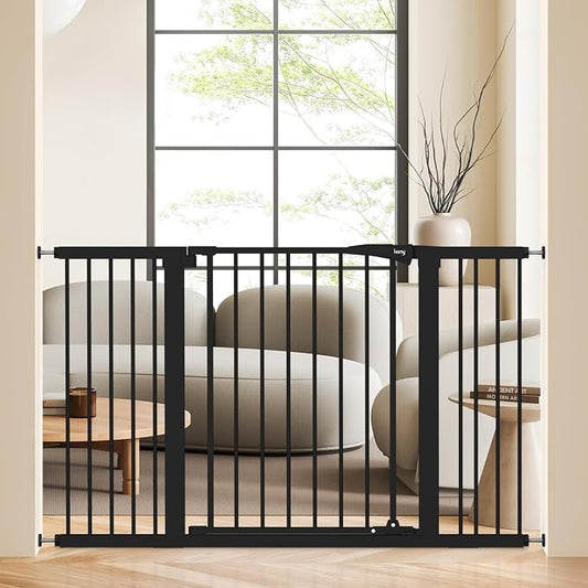 29.7"-51.5" Extra Wide Baby Gate for Stairs, Easy Walk Thru Dog Gate, Black | 21.1" Large Opening Door, Pressured Mounted No Drilling, 30" Tall Pet Gate for Doorways, Hallways, Kitchen & Bedroom