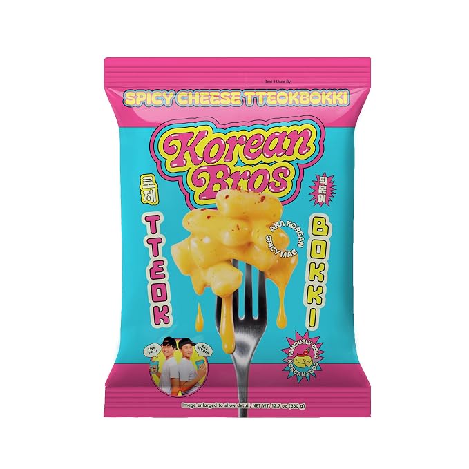 Korean Bros Spicy Cheese Tteokbokki (360g) Creamy Rice Cakes | Korean Street-Style Snack or Meal, 2 Servings