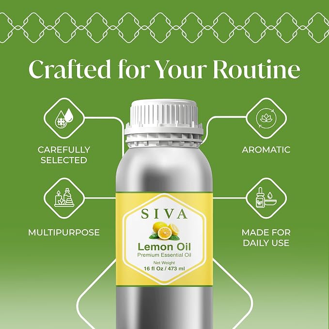 Siva Lemon Essential Oil 16 Fl Oz – for Diffuser, Skin & Hair Care – Ideal for Massage & DIY Blends