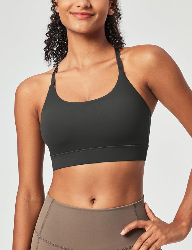 Heathyoga Sports Bras for Women Adjustable Strappy Sports Bra Y-Back Low Impact Racerback Workout Bra with Removable Pads